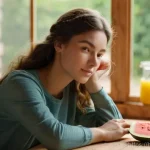 구강 건조증 원인과 해결 방법 - **Prompt:** A young woman, appearing to be in her mid-twenties, with a gentle and slightly concerned...