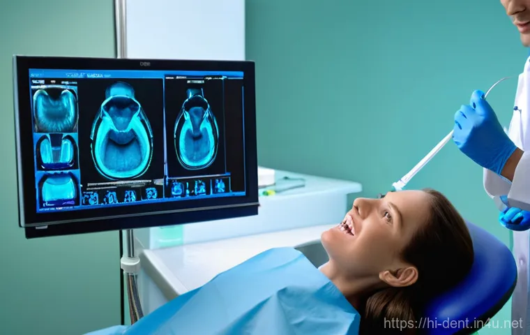 구강 내시경 검사의 필요성 - **Prompt 1: Advanced Oral Endoscopy Examination**
    A bright, clean, and modern dental clinic. A m...