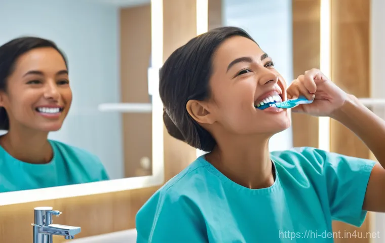 임플란트 시술 후 통증 관리 팁 - **Prompt 2: Mindful Eating During Recovery**
    "A bright, clean kitchen or dining room setting. A ...