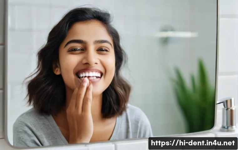 치아 교정 중 통증 완화 방법 - A close-up, warm and inviting scene of a young Hindi-speaking woman gently rinsing her mouth with lu...