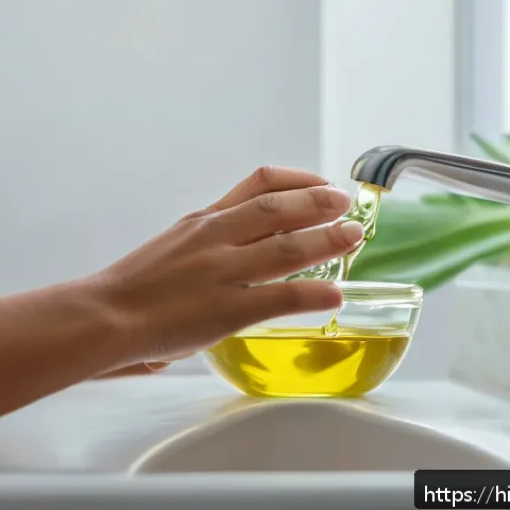 잇몸 염증 완화 방법과 치료법 - A serene and clean bathroom setting showing a person gently massaging their gums with clove oil or s...