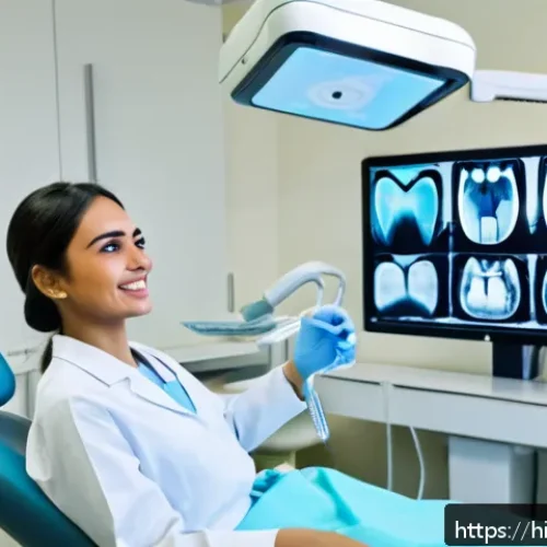 치과에서 시행하는 치아 CT 검사 - A modern dental clinic scene showing a diverse male dentist and female patient reviewing a detailed ...
